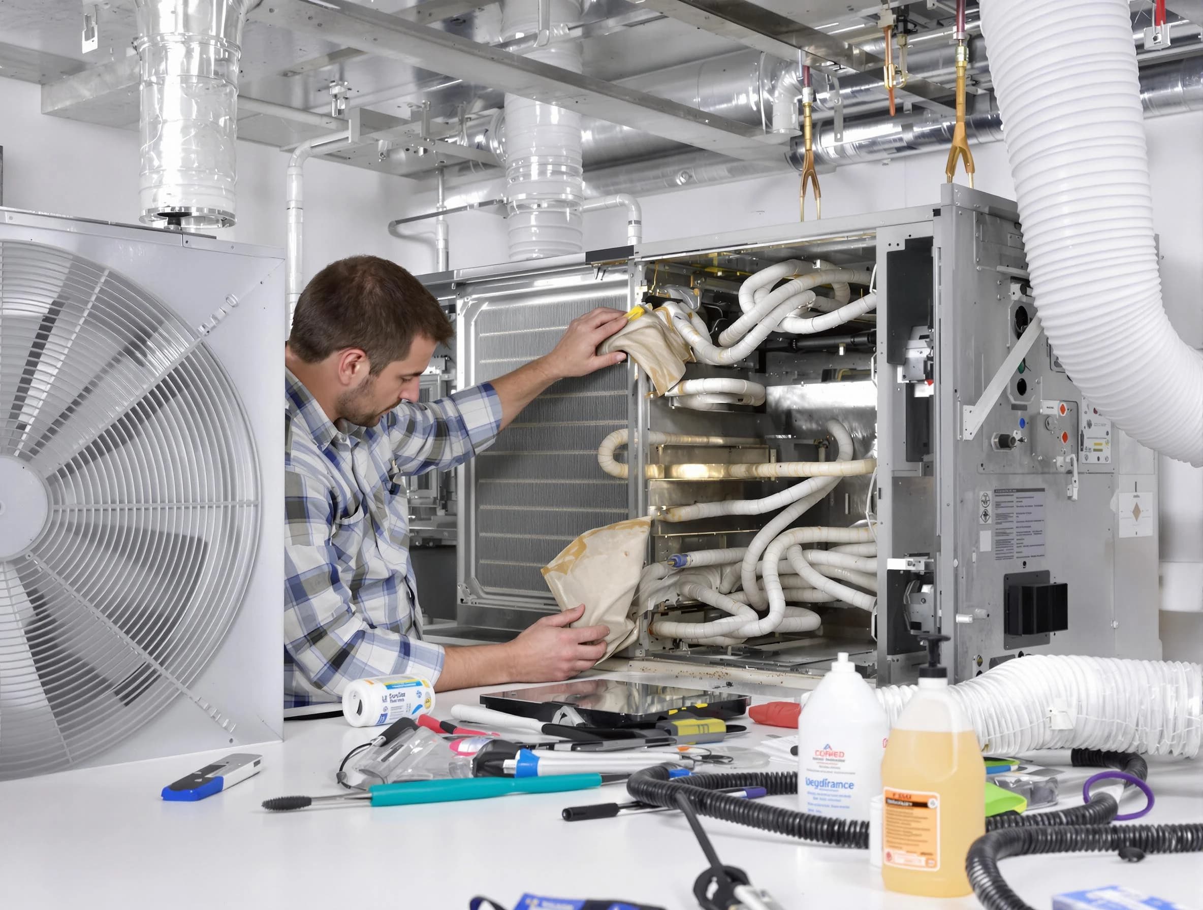 Bennett Air Duct Cleaning specialist performing precision AC coil cleaning in Bennett