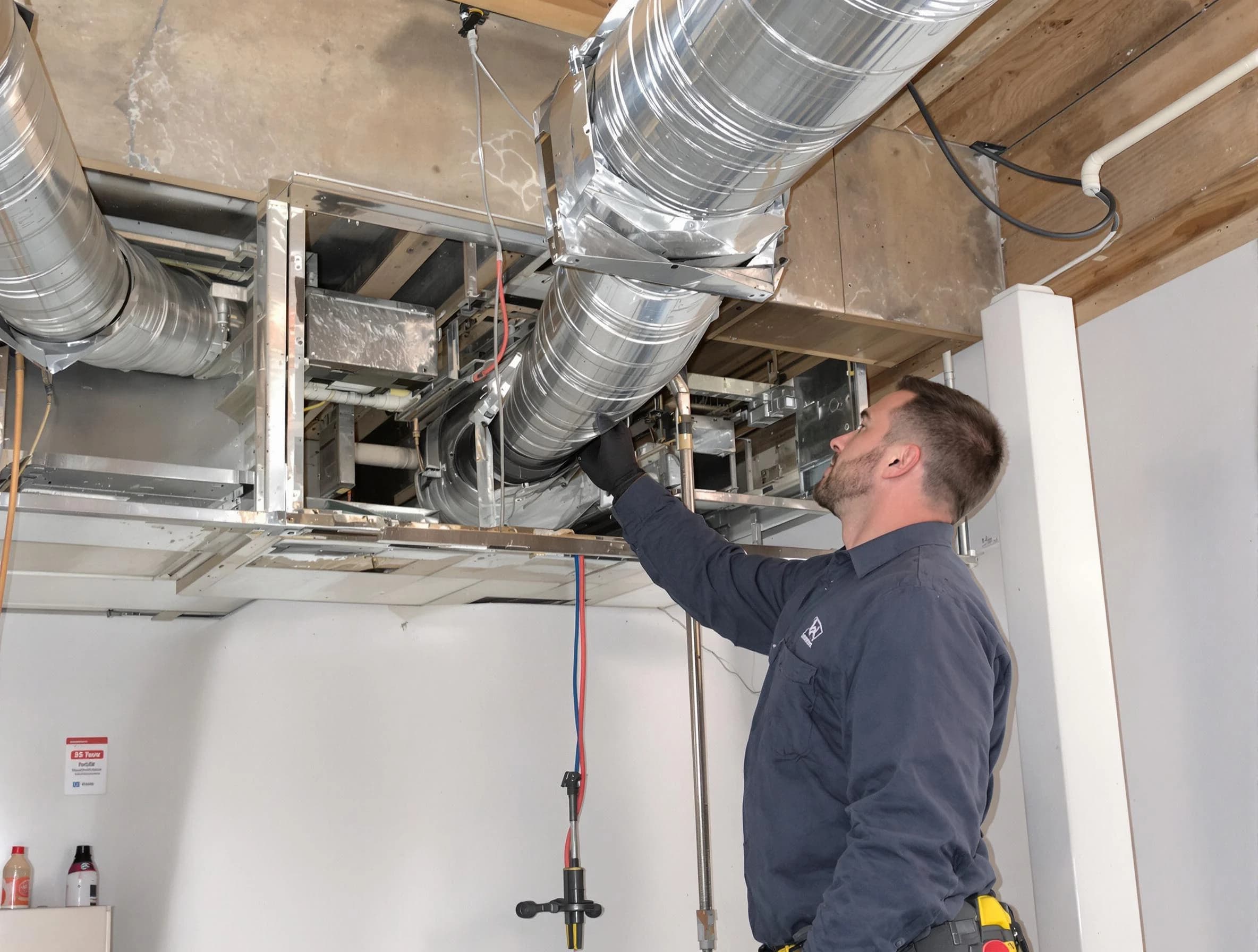 Bennett Air Duct Cleaning technician performing professional air duct repair using specialized tools in Bennett