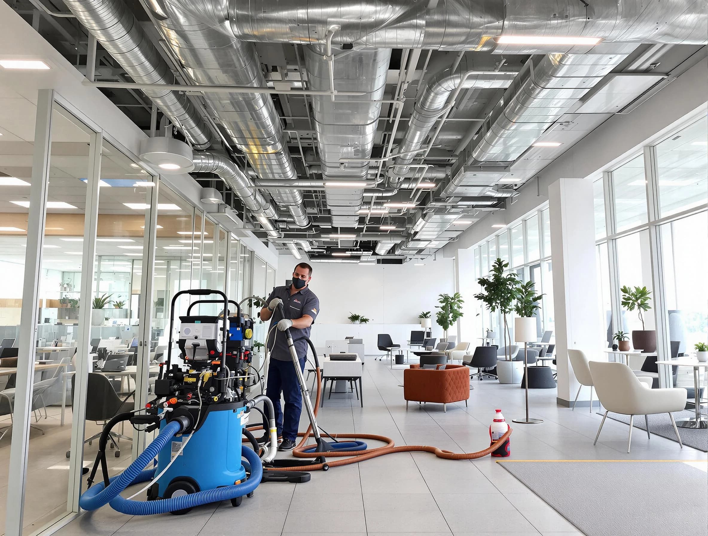 Bennett Air Duct Cleaning team conducting comprehensive commercial duct cleaning at a business location in Bennett