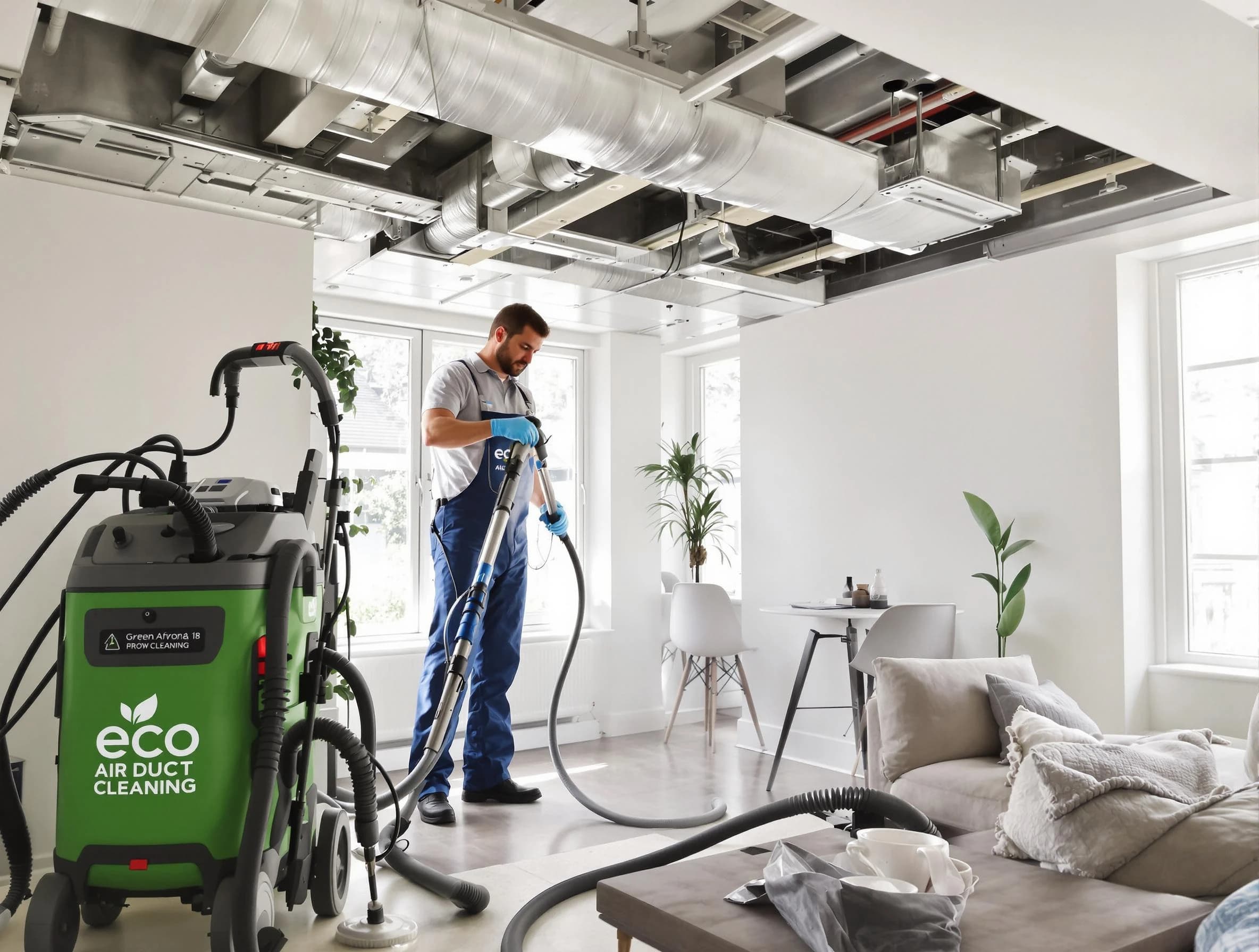 Bennett Air Duct Cleaning technician performing eco-friendly duct cleaning using sustainable methods in Bennett
